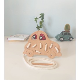 Montessori İp Geçir Araba Ahşap Oyunu